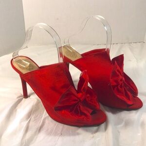 Vince Camuto Women’s Cachita  Elegant Red Bow Heeled Slip On Mule Sandals